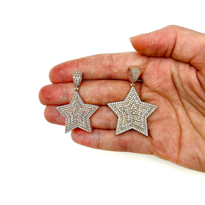 14K Gold CZ Star Pendant 1.8", 1.6" - WJD Exclusives