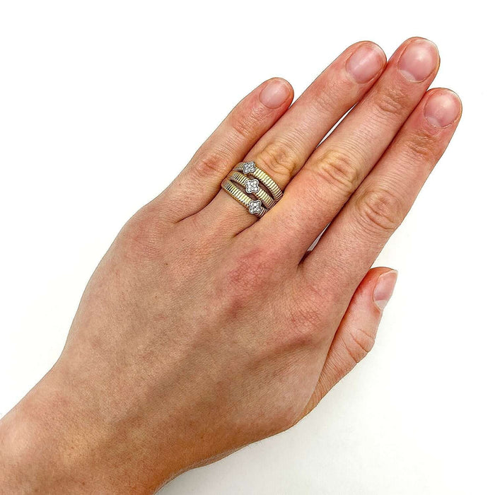 14K Gold CZ Triple Row Clover Cocktail Ring - WJD Exclusives