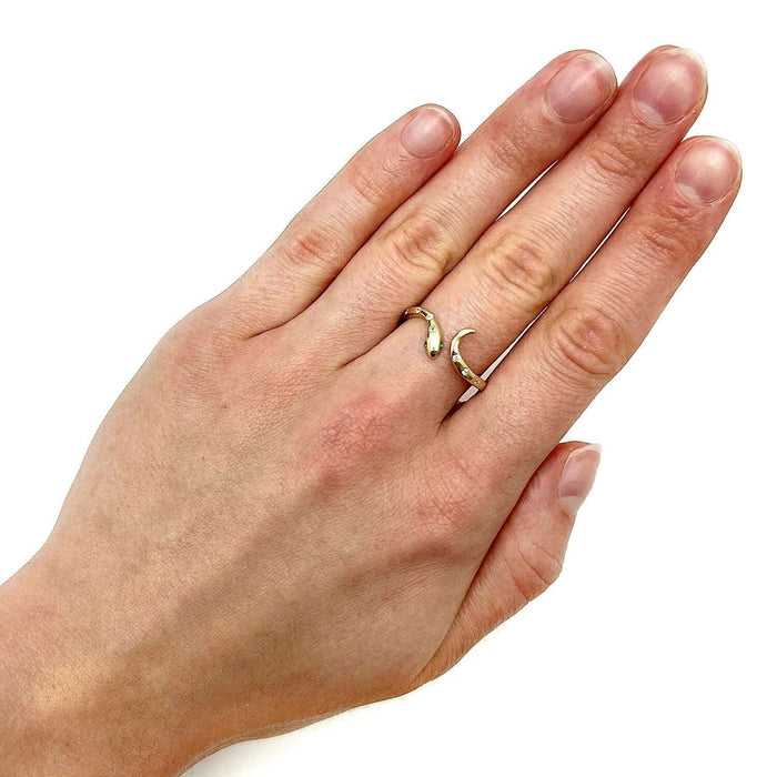 14K Gold CZ Green Emerald Eyes Snake Cocktail Ring - WJD Exclusives