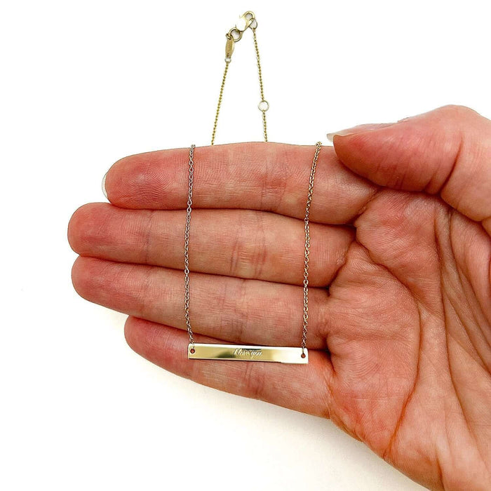 Engravable 14K Tri - Color Gold Personalized Bar Necklace (Solid Links) 18" - WJD Exclusives