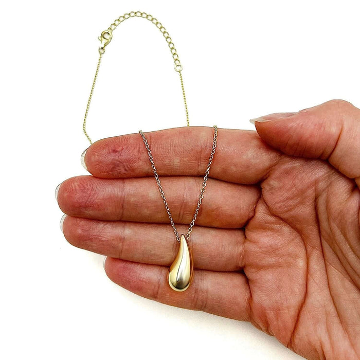 18K Yellow Gold Over Sterling Silver Teardrop Necklace (Solid Links) 16" - 18" Adjustable - WJD Exclusives