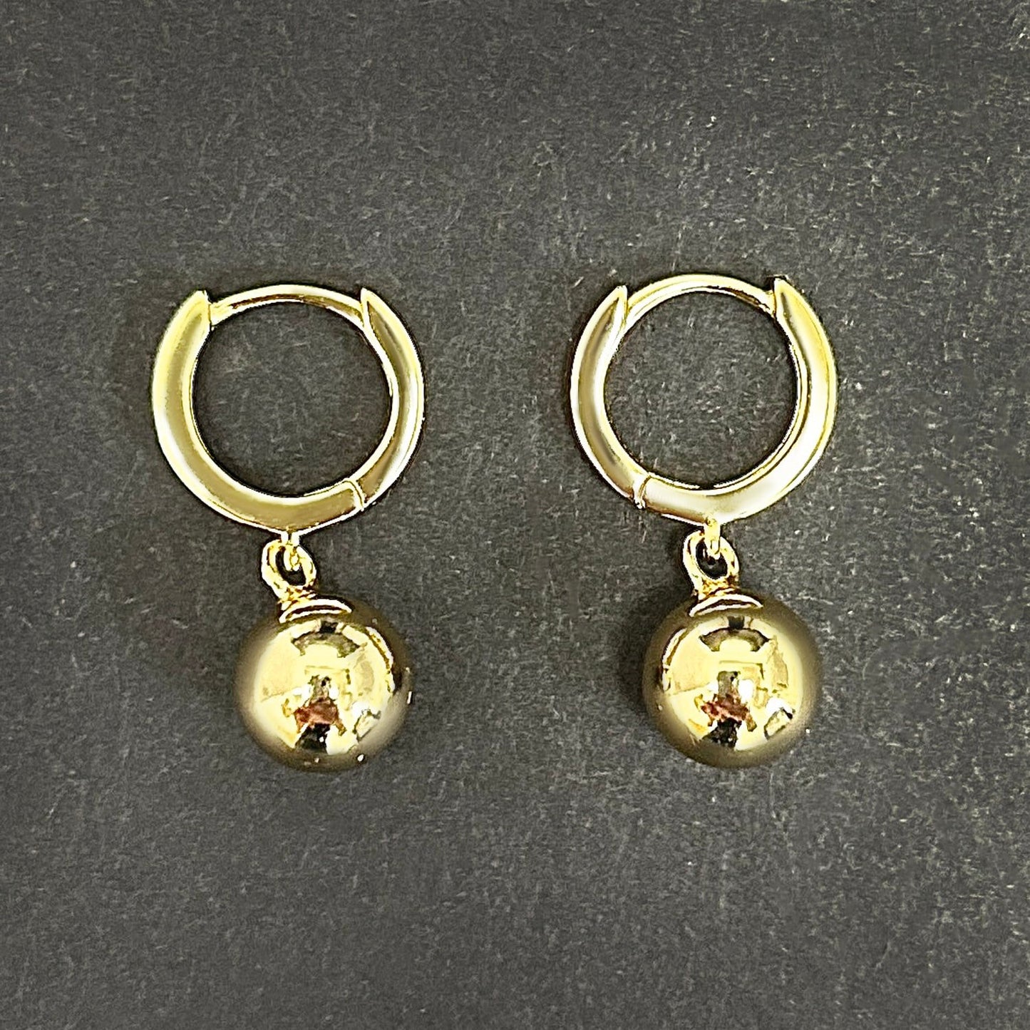 18K Yellow Gold Over Sterling Silver 8mm Drop Ball Earrings 20mm