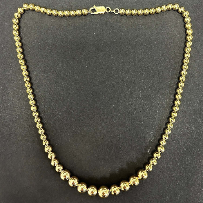 18K Yellow Gold Over Sterling Silver Beaded Graduated Ball Necklace (Hollow) 18" - WJD Exclusives