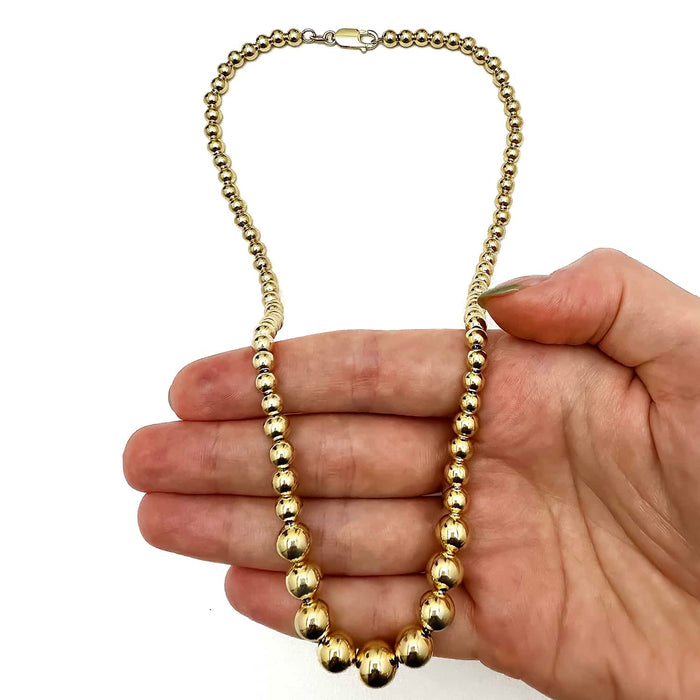 18K Yellow Gold Over Sterling Silver Beaded Graduated Ball Necklace (Hollow) 18" - WJD Exclusives