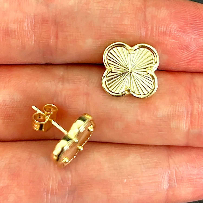 18K Gold Over Sterling Silver Diamond - Cut Clover Leaf Stud Earrings 12mm - WJD Exclusives