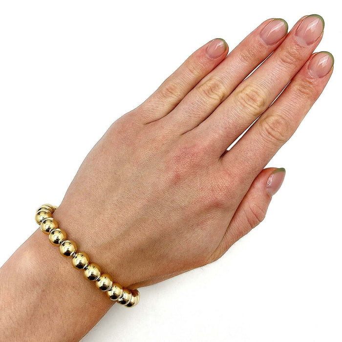 18K Yellow Gold Over Sterling Silver 8mm Graduated Beaded Ball Bracelet (Hollow) 8" - WJD Exclusives