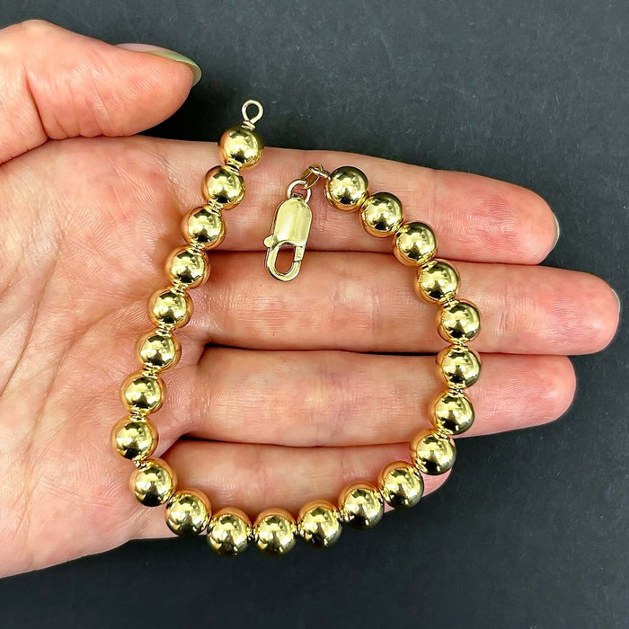 18K Yellow Gold Over Sterling Silver 8mm Graduated Beaded Ball Bracelet (Hollow) 8" - WJD Exclusives