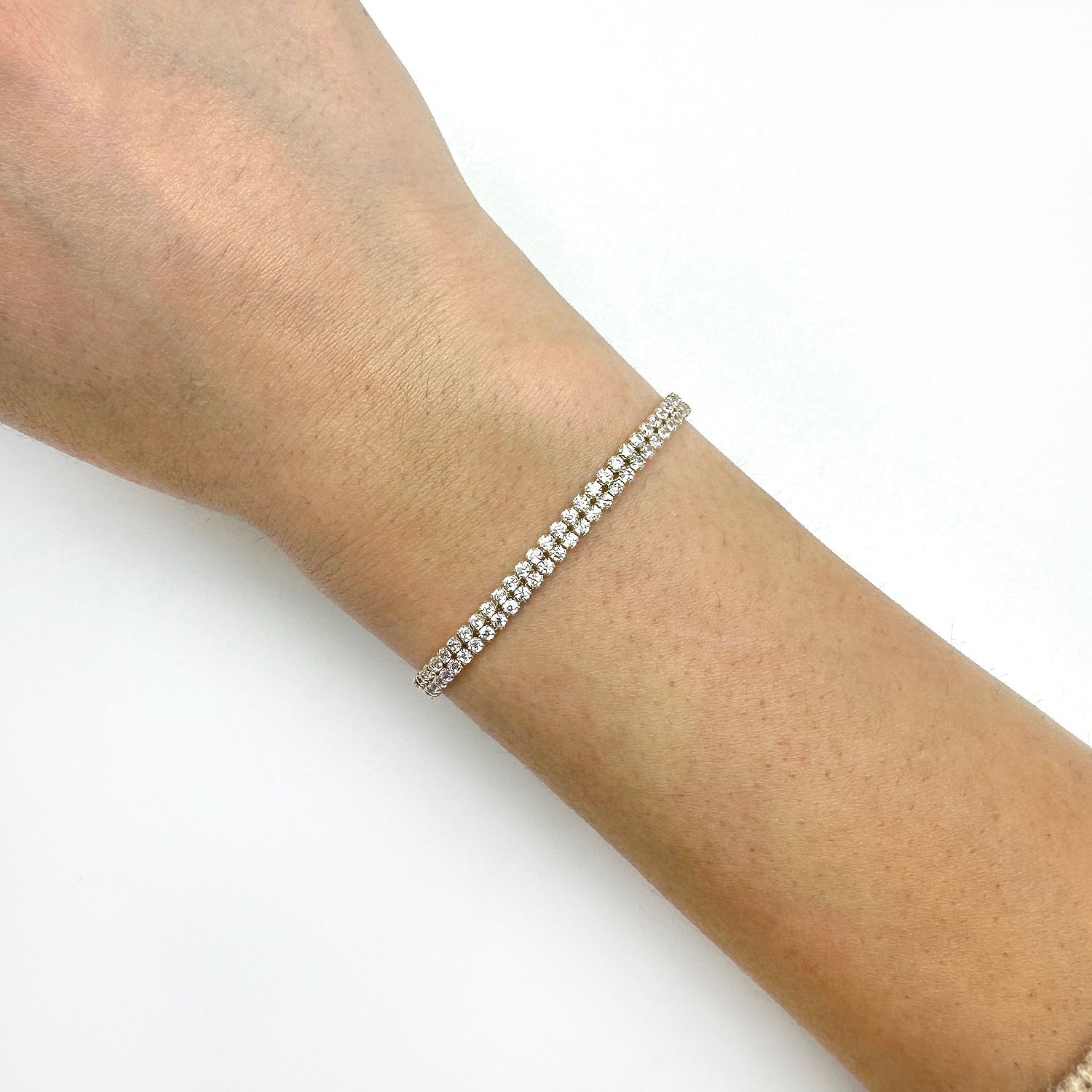 14K Yellow Gold 3.8mm Double-Row CZ Tennis Bracelet 7