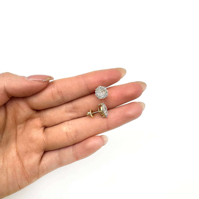 0.60CTW Natural Diamond 10K Gold Yellow White Rose Baguette Round Stud Earrings - WJD Exclusives