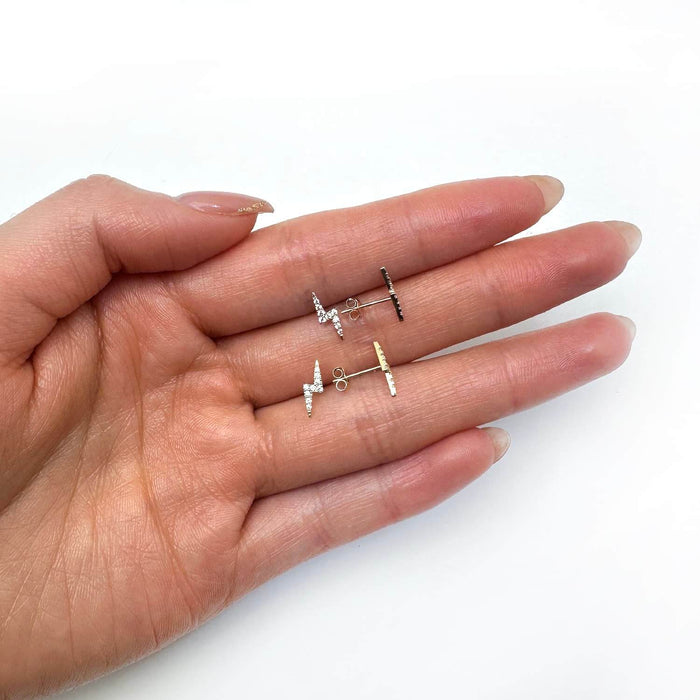 14K Gold Yellow Rose CZ Lightning Bolt Stud Push Back Earrings - WJD Exclusives