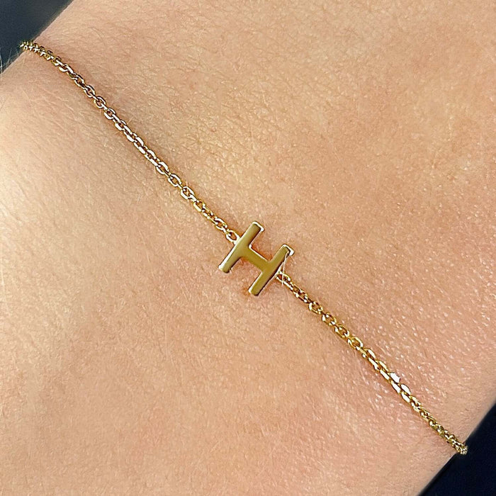 14K Yellow Gold Initial Letter Bracelet (Solid Links) 6.5" - 7" Adjustable - WJD Exclusives