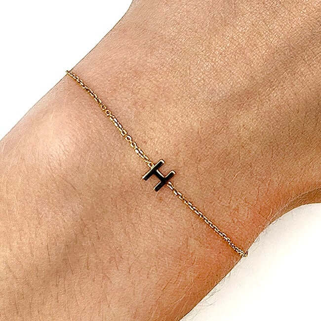 14K Yellow Gold Initial Letter Bracelet (Solid Links) 6.5" - 7" Adjustable - WJD Exclusives