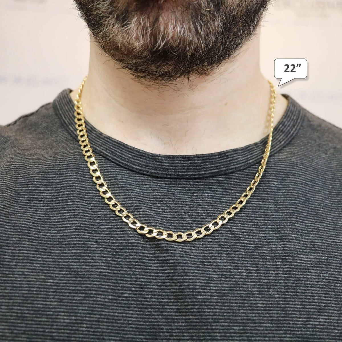 14k Yellow Gold 7.6mm Cuban Curb Chain (Hollow) 22"-30"