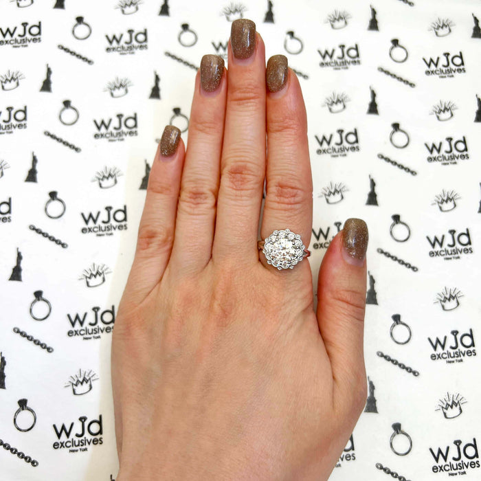 2.15CTW Natural Diamond & Moissanite Floral Halo 18K Gold White Engagement Ring