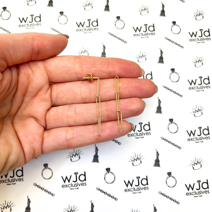 14K Yellow Gold Long Lungo Paperclip Drop Earrings 39mm