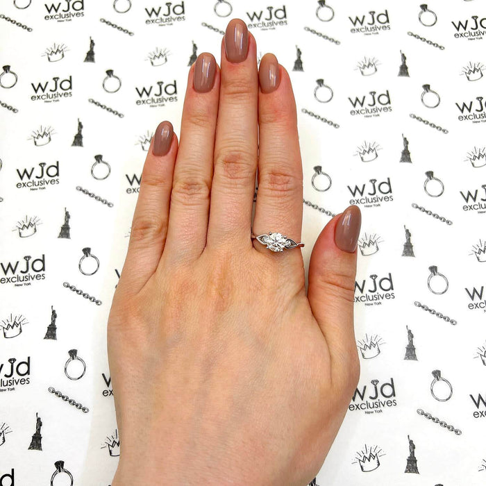 1.10CTW Natural Diamond & Moissanite 18K Gold White Engagement Ring