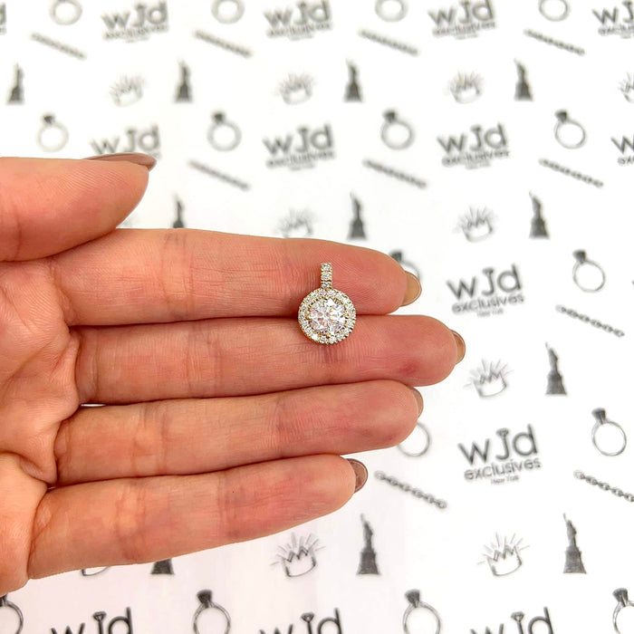 1.10CTW Natural Diamond & Moissanite 14K Gold Round Halo Pendant 0.5"