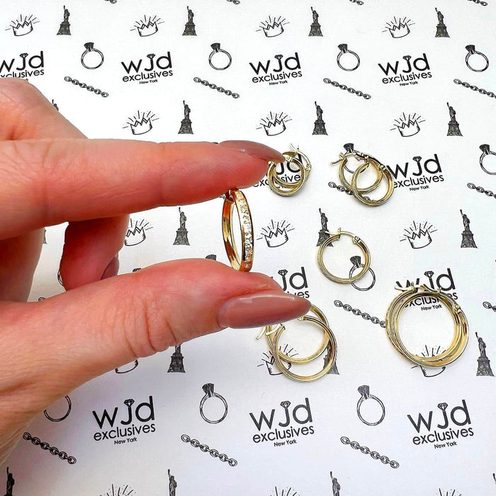 Real 14K Gold Channel CZ Hoop Earrings 13mm - 23mm - WJD Exclusives