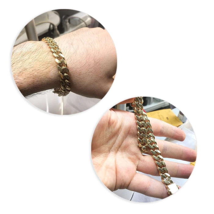 14K Gold Over Sterling Silver 10mm Miami Cuban Bracelet (Solid Links) 9"