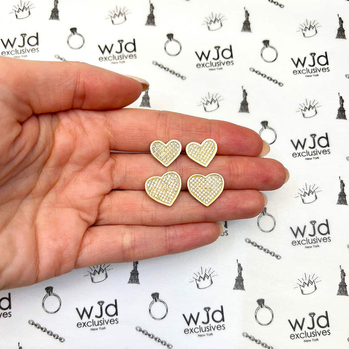 10K Yellow Gold CZ Pave Heart Stud Earrings