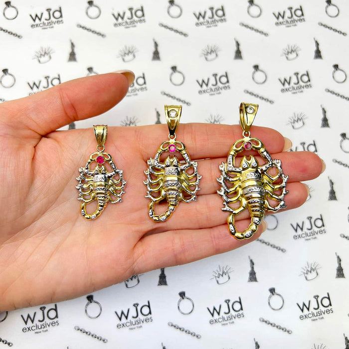 10K Yellow White Gold Two-Tone Diamond-Cut Ruby Scorpio Zodiac Pendant