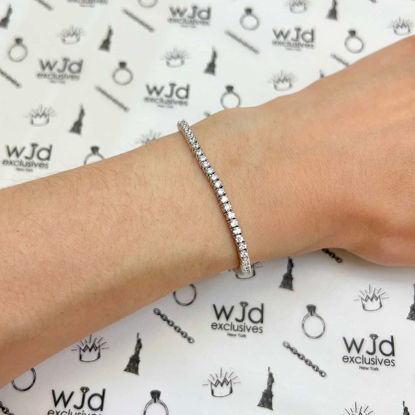 18K White Gold Over Sterling Silver CZ 2mm Tennis Bracelet 5"-6"