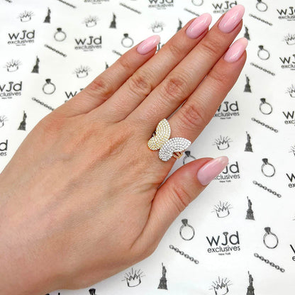 14K Gold Yellow CZ Pave Cocktail Butterfly Ring