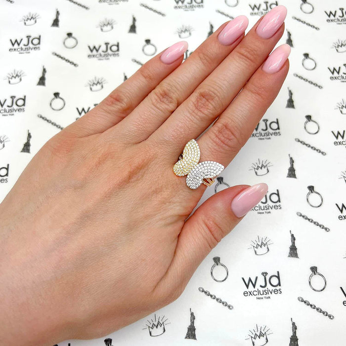 14K Yellow Gold CZ Pave Cocktail Butterfly Ring - WJD Exclusives