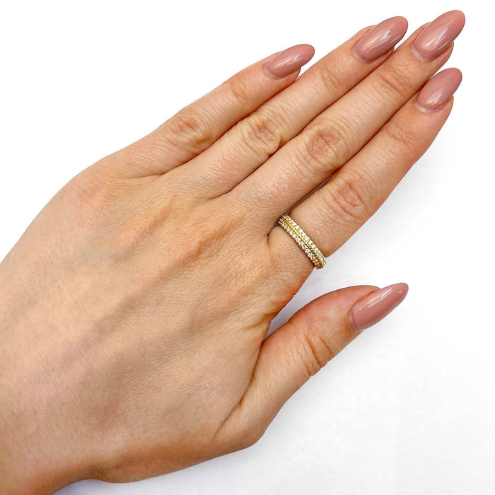 0.84CTW Natural Diamond 18K Gold Double Row Prong Eternity 4mm Wedding Band