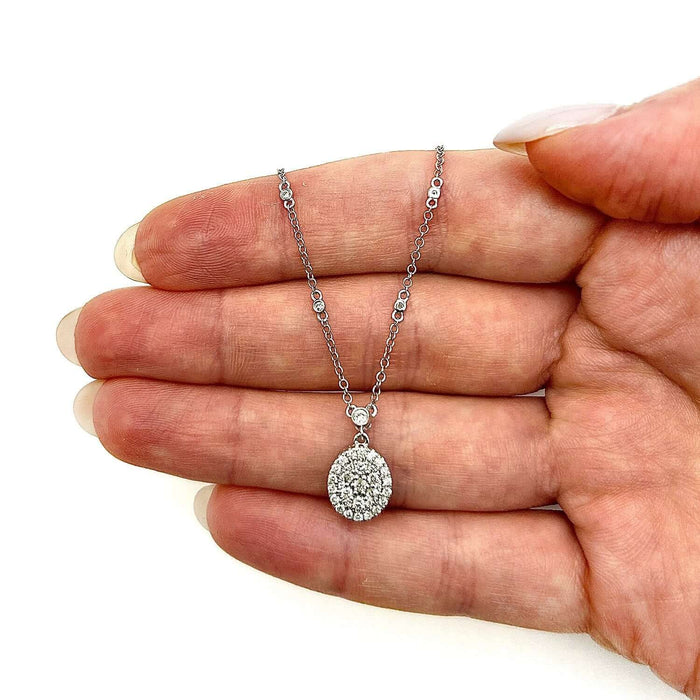 .64CTW Natural Diamond 14K White Gold Oval Necklace (Solid Links) 16" - 18" Adjustable - WJD Exclusives