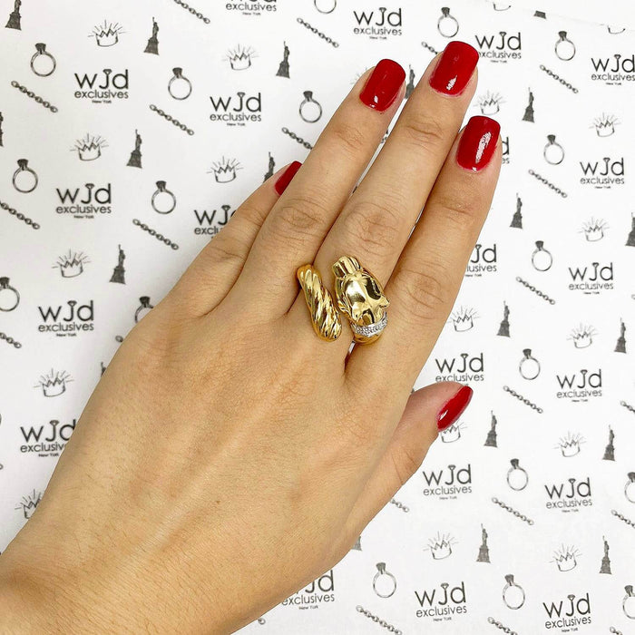 0.10CTW Natural Diamond 14K Gold Bypass Panther Ring