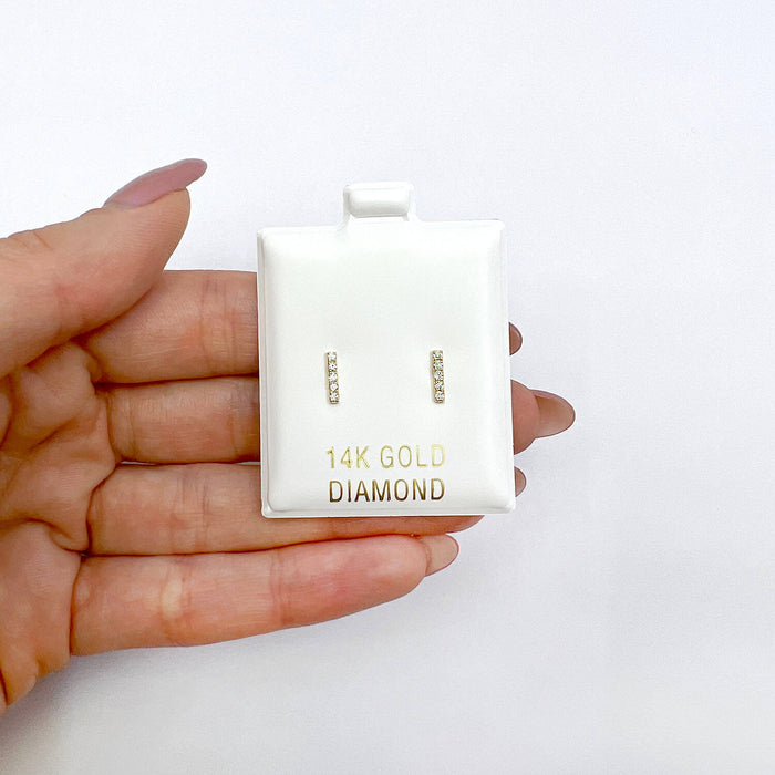 0.12CTW Natural Diamond 14K Gold 5 - Stone Bar Stud Earrings 7.5mm - WJD Exclusives