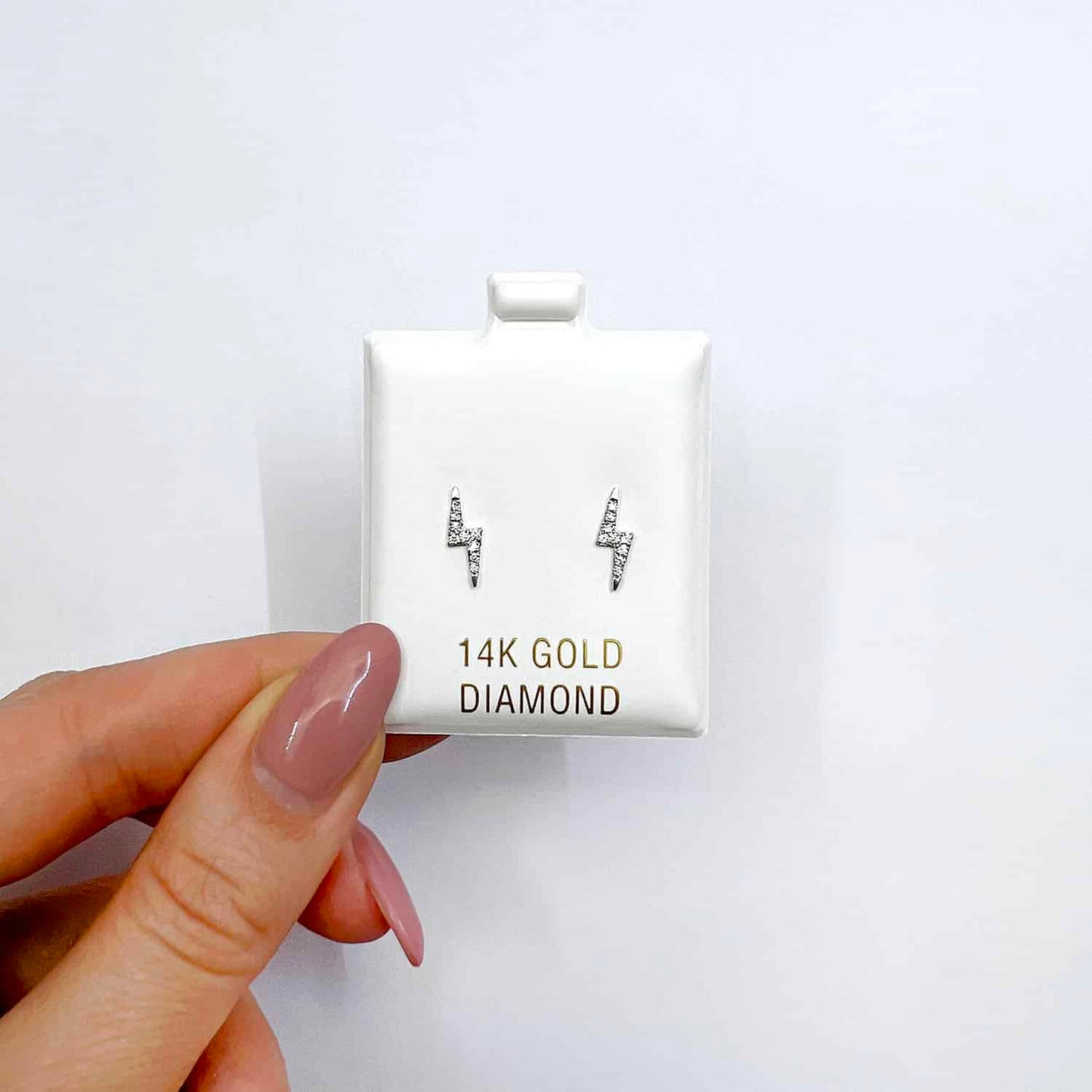 0.10CTW Real Diamond 14K Gold Lightning Bolt Stud Earrings 3.5mm