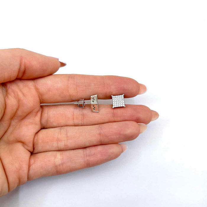 18K Gold Over Silver CZ 3D Square Stud Earrings 8mm - WJD Exclusives