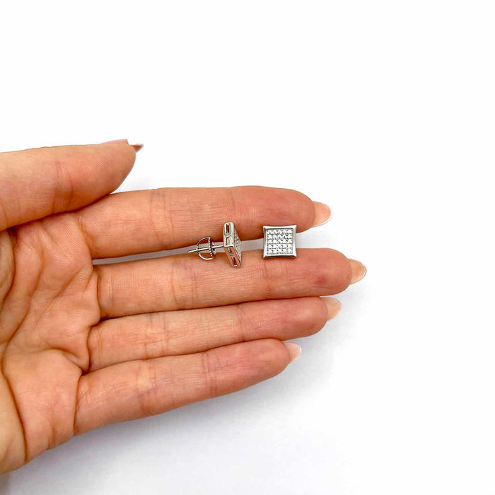 18K Gold Over Sterling Silver CZ Pave Square Stud Earrings 9mm - WJD Exclusives