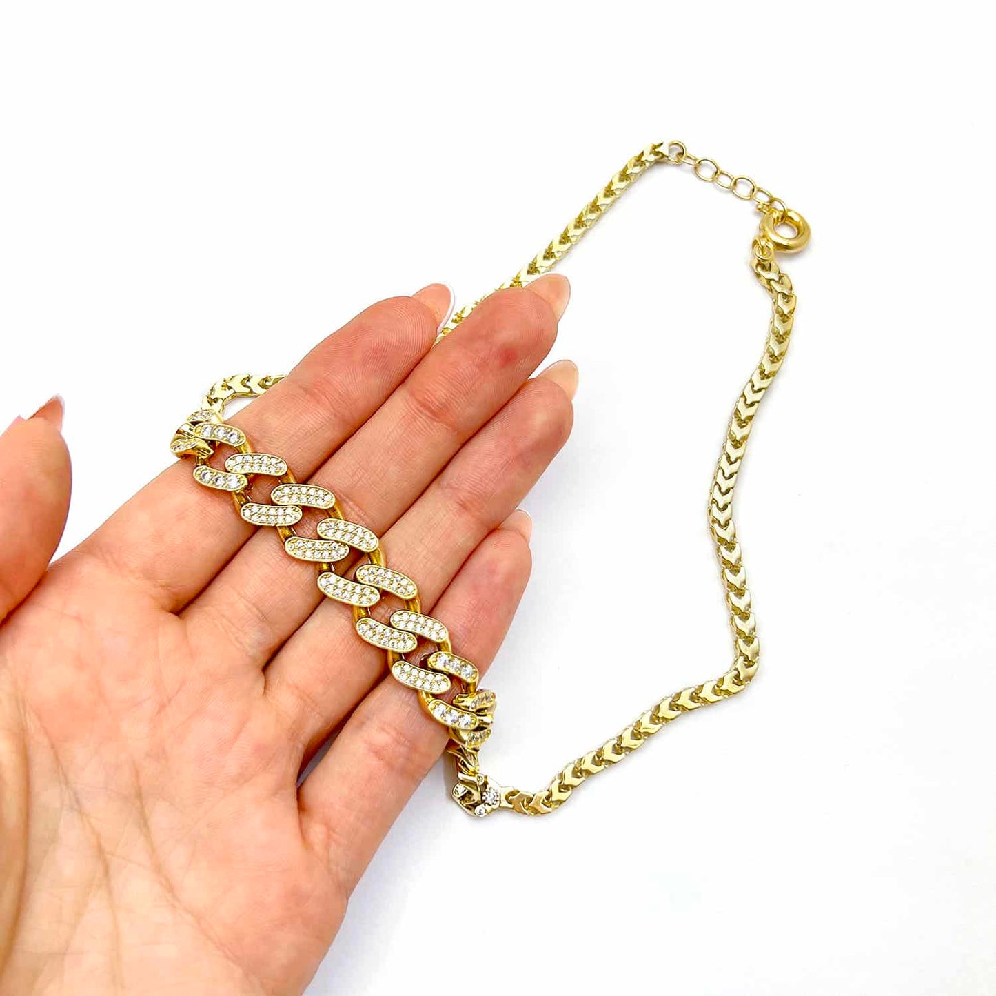 14K Yellow Gold Graduated Franco Miami CZ Necklace 17"-18" Adjust