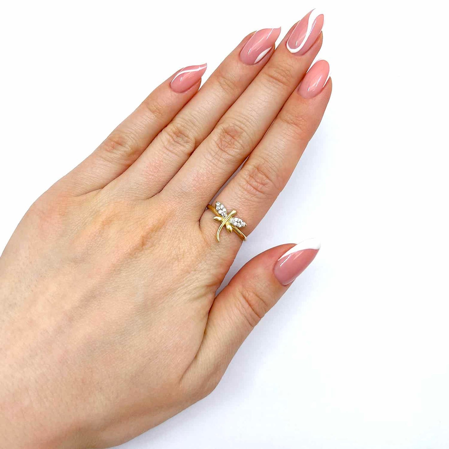 14K Yellow Gold CZ Dragonfly Cocktail Ring