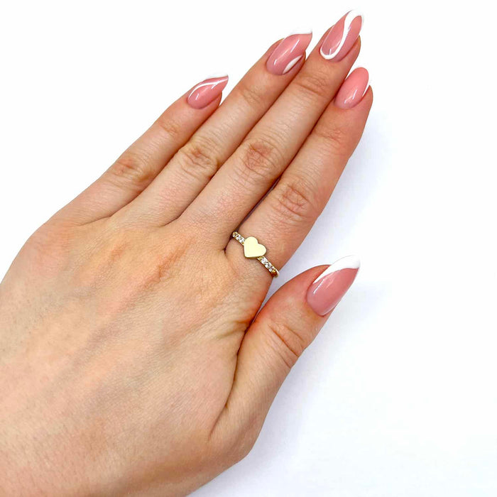 14K Yellow Gold CZ Friendship Heart Ring - WJD Exclusives
