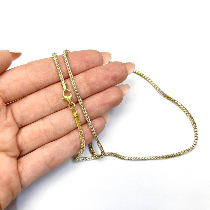 18K Yellow Gold Over Silver 1.7mm Diamond - Cut Pave Franco Chain (Solid Links) 16" - 24" - WJD Exclusives