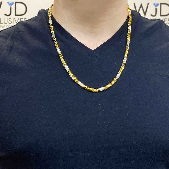 14K Yellow Gold 5mm Round Franco CZ Bullet Chain (Hollow) 22"-26"