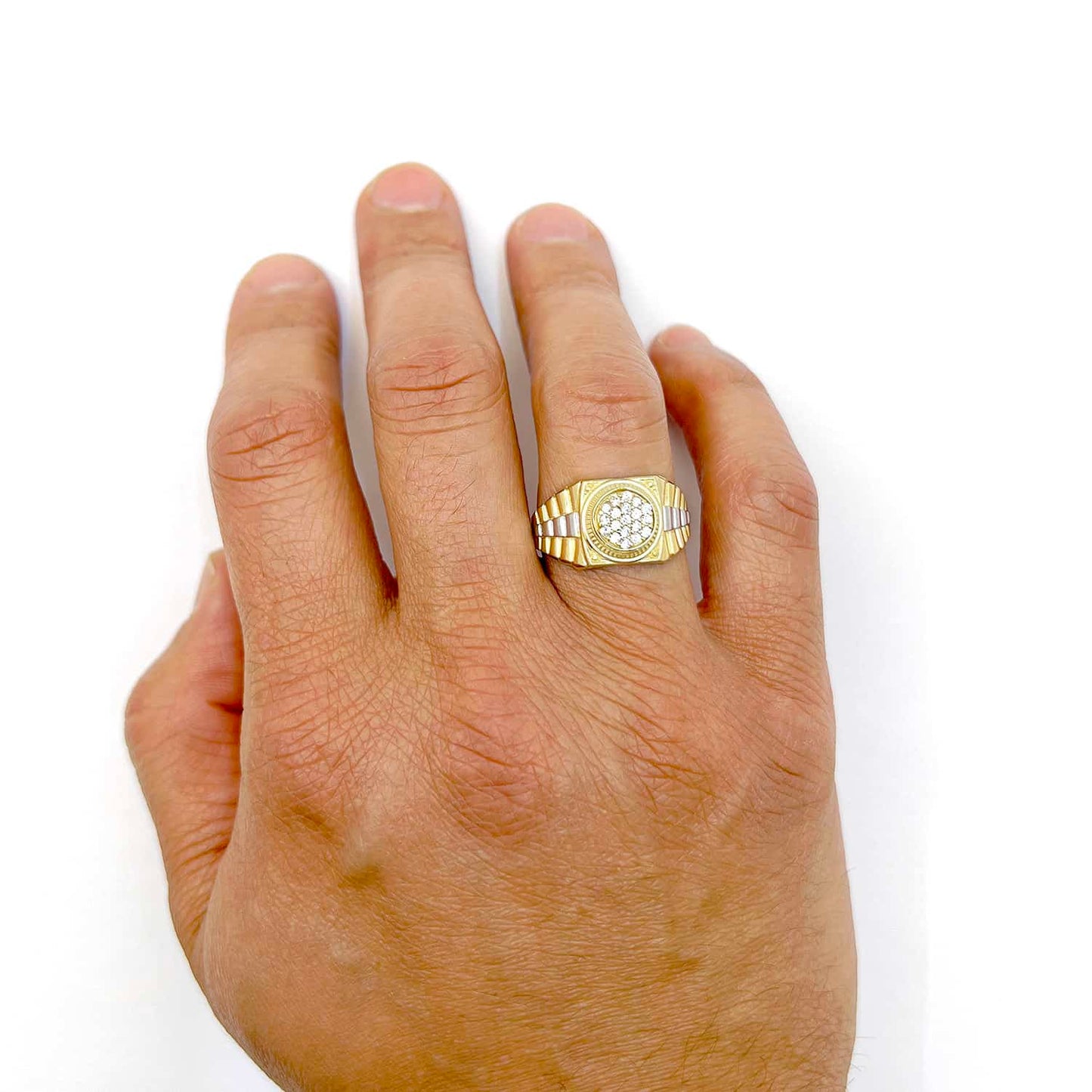 10k Gold Yellow White 0.30Ct CZ Jubilee Style Men's Signet Ring