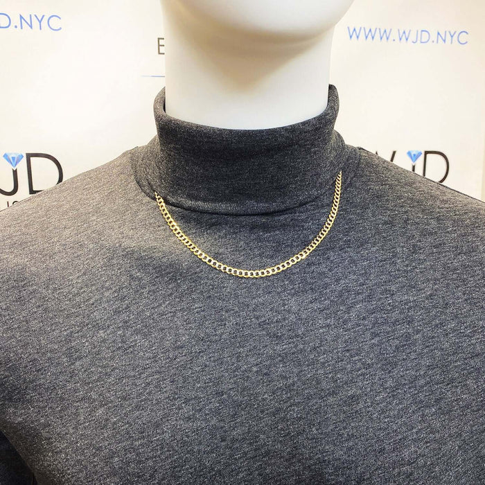 10K Yellow Gold 4.6mm Diamond-Cut Pave Cuban Chain (Solid Links) 18"-26"