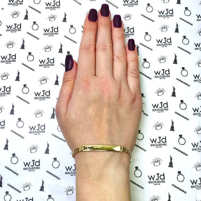 Engravable 14K Yellow Gold Diamond-Cut Cuban Curb Personalized ID Bracelet (Solid Links) 7.5"