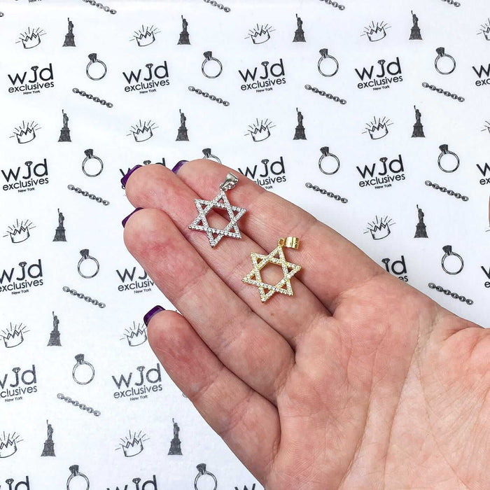 14k Gold Over Silver CZ Star of David Magen David Pendant 1"