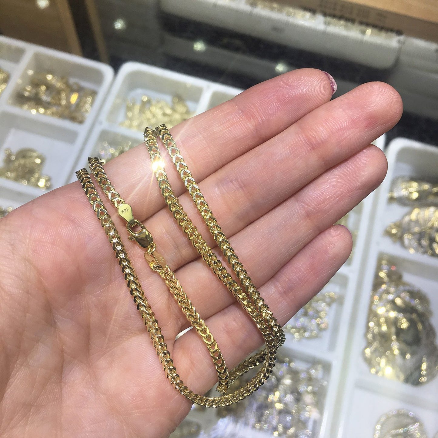 14K Yellow Gold Hollow 3mm Franco  Chain Necklace 22" 24" 26" 28" 30"