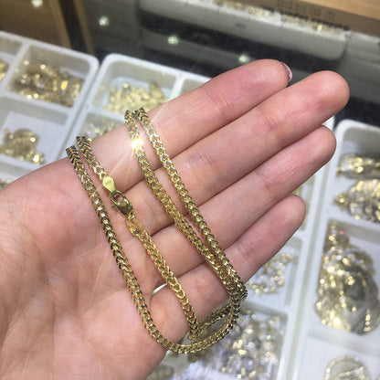 14K Yellow Gold Hollow 3mm Franco  Chain Necklace 22" 24" 26" 28" 30"