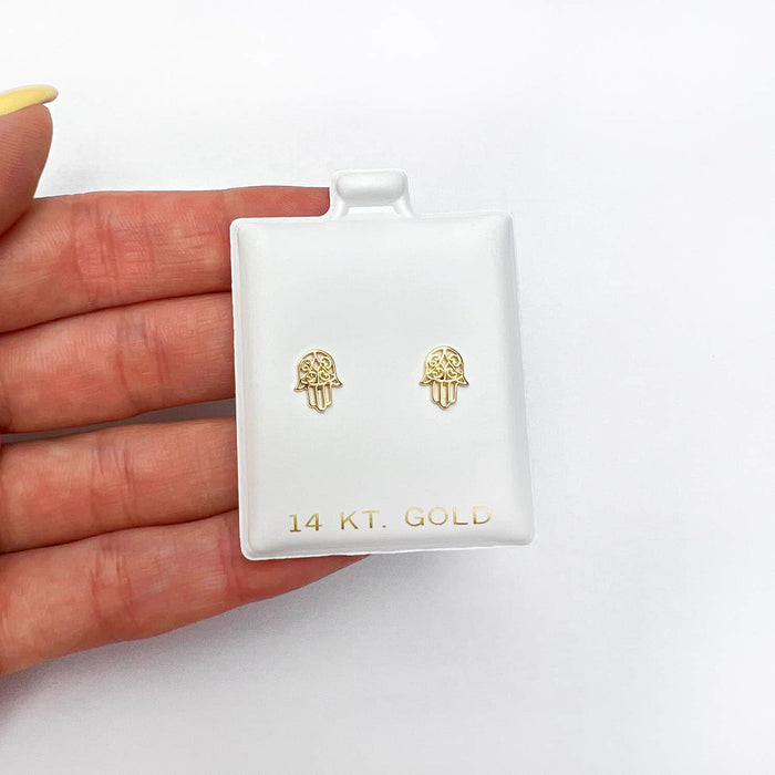14K Gold Hamsa Stud Earrings 8mm