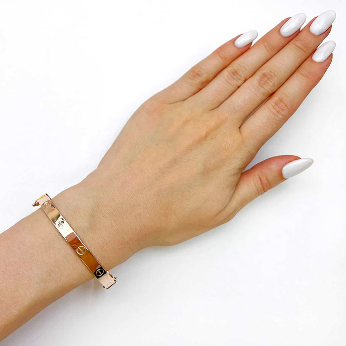 14K Rose Gold 6mm Screw Pattern Bangle Bracelet (Hollow) 6.5" - 7.5" - WJD Exclusives
