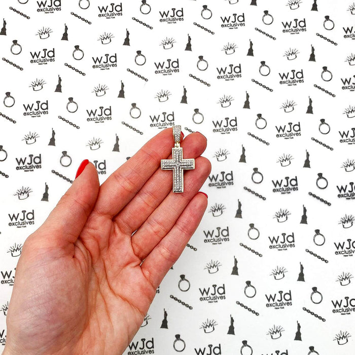 0.38CT. TW Real Round Diamond 10K Yellow Gold Cross Pendant 1.5"