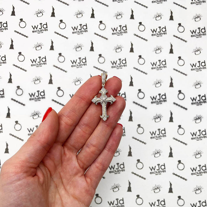 0.42CT TW. Natural Diamond Religious Cross Pendant 10K Yellow Gold 0.75"